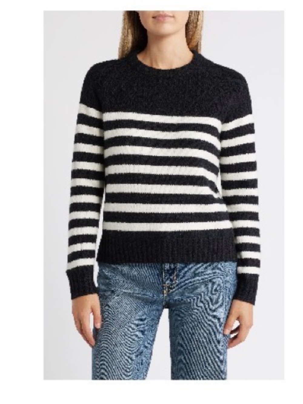NWT Caslon Black White Striped Cable Knit Sweater M⁠